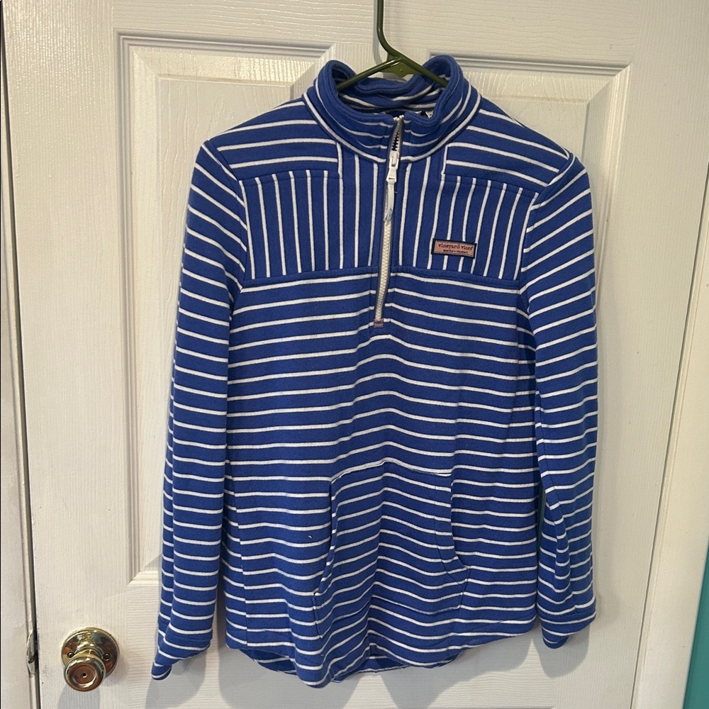 Vineyard Vines Blue and White Striped Zip-Up Top
